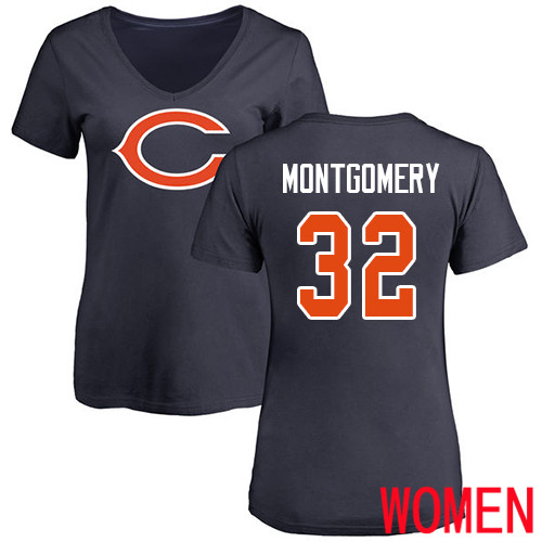 Chicago Bears Navy Blue Women David Montgomery Name and Number Logo NFL Football #32 T Shirt